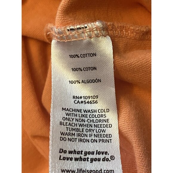 Life is Good V Neck Crusher Tee Shirt Guitar Music Sunset Classic Peach Orange L - Picture 8 of 8